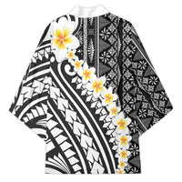Black Vintage Tonga Ngatu Pattern With Plumeria Kimono LT05 - Polynesian Pride