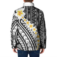 Black Vintage Tonga Ngatu Pattern With Plumeria Padded Jacket LT05 - Polynesian Pride