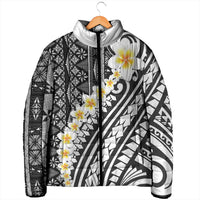 Black Vintage Tonga Ngatu Pattern With Plumeria Padded Jacket LT05 - Polynesian Pride