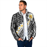 Black Vintage Tonga Ngatu Pattern With Plumeria Padded Jacket LT05 - Polynesian Pride