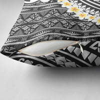 Black Vintage Tonga Ngatu Pattern With Plumeria Pillow Cover - Polynesian Pride