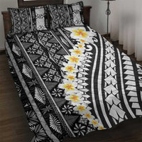 Black Vintage Tonga Ngatu Pattern With Plumeria Quilt Bed Set - Polynesian Pride