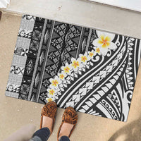 Black Vintage Tonga Ngatu Pattern With Plumeria Rubber Doormat LT05 - Polynesian Pride