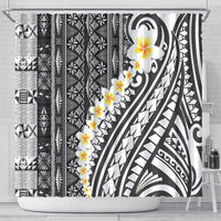 Black Vintage Tonga Ngatu Pattern With Plumeria Shower Curtain - Polynesian Pride