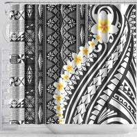 Black Vintage Tonga Ngatu Pattern With Plumeria Shower Curtain - Polynesian Pride