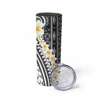 Black Vintage Tonga Ngatu Pattern With Plumeria Skinny Tumbler LT05 - Polynesian Pride