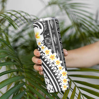 Black Vintage Tonga Ngatu Pattern With Plumeria Skinny Tumbler LT05 - Polynesian Pride
