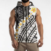 Black Vintage Tonga Ngatu Pattern With Plumeria Sleeveless Zip Hoodie LT05 - Polynesian Pride