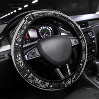Black Vintage Tonga Ngatu Pattern With Plumeria Steering Wheel Cover LT05 Universal Fit Black - Polynesian Pride