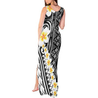 Black Vintage Tonga Ngatu Pattern With Plumeria Tank Maxi Dress LT05 - Polynesian Pride