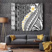 Black Vintage Tonga Ngatu Pattern With Plumeria Tapestry - Polynesian Pride