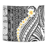 Black Vintage Tonga Ngatu Pattern With Plumeria Tapestry - Polynesian Pride