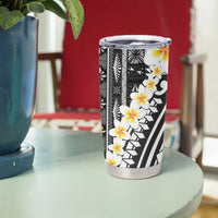 Black Vintage Tonga Ngatu Pattern With Plumeria Tumbler Cup LT05 - Polynesian Pride