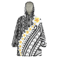 Black Vintage Tonga Ngatu Pattern With Plumeria Wearable Blanket Hoodie - Polynesian Pride
