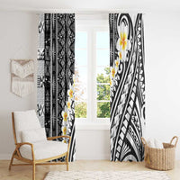 Black Vintage Tonga Ngatu Pattern With Plumeria Window Curtain - Polynesian Pride