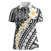 Black Vintage Tonga Ngatu Pattern With Plumeria Women Polo Shirt LT05 Female Black - Polynesian Pride