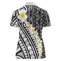 Black Vintage Tonga Ngatu Pattern With Plumeria Women Polo Shirt LT05 - Polynesian Pride