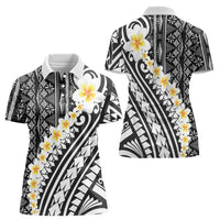 Black Vintage Tonga Ngatu Pattern With Plumeria Women Polo Shirt LT05 - Polynesian Pride