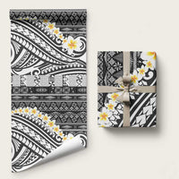 Black Vintage Tonga Ngatu Pattern With Plumeria Wrapping Paper LT05 58" × 23" Black - Polynesian Pride