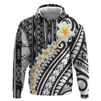 Black Vintage Tonga Ngatu Pattern With Plumeria Zip Hoodie LT05 Pullover Hoodie Black - Polynesian Pride