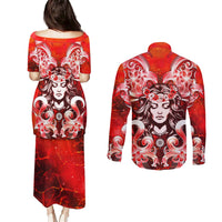 Hawaii Goddess Of Fire Madame Pele Couples Matching Puletasi and Long Sleeve Button Shirt Polynesian Style LT05 - Polynesian Pride