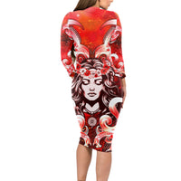 Hawaii Goddess Of Fire Madame Pele Long Sleeve Bodycon Dress Polynesian Style LT05 - Polynesian Pride
