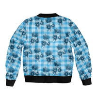 Blue Palaka Hawaii Bomber Jacket Hawaiian Lehua Blossoms LT05 - Polynesian Pride