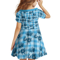 Blue Palaka Hawaii Family Matching Off The Shoulder Long Sleeve Dress and Hawaiian Shirt Hawaiian Lehua Blossoms