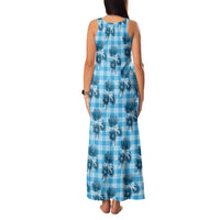 Blue Palaka Hawaii Family Matching Tank Maxi Dress and Hawaiian Shirt Hawaiian Lehua Blossoms