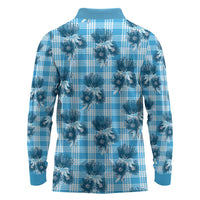 Blue Palaka Hawaii Long Sleeve Polo Shirt Hawaiian Lehua Blossoms LT05 - Polynesian Pride