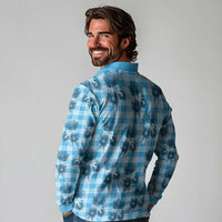 Blue Palaka Hawaii Long Sleeve Polo Shirt Hawaiian Lehua Blossoms LT05 - Polynesian Pride