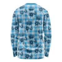 Blue Palaka Hawaii Long Sleeve Shirt Hawaiian Lehua Blossoms LT05 - Polynesian Pride