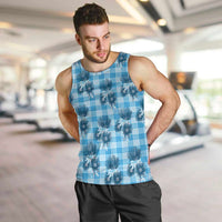 Blue Palaka Hawaii Men Tank Top Hawaiian Lehua Blossoms LT05 Blue - Polynesian Pride