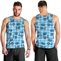 Blue Palaka Hawaii Men Tank Top Hawaiian Lehua Blossoms LT05 - Polynesian Pride