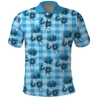Blue Palaka Hawaii Polo Shirt Hawaiian Lehua Blossoms LT05 Blue - Polynesian Pride