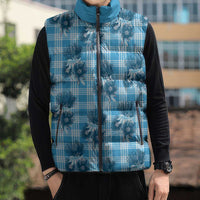 Blue Palaka Hawaii Sleeveless Puffer Jacket Hawaiian Lehua Blossoms LT05 - Polynesian Pride