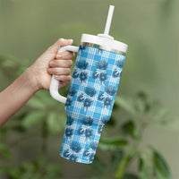 Blue Palaka Hawaii Tumbler With Handle Hawaiian Lehua Blossoms LT05 - Polynesian Pride