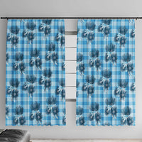 Blue Palaka Hawaii Window Curtain Hawaiian Lehua Blossoms LT05 With Hooks Blue - Polynesian Pride