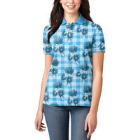Blue Palaka Hawaii Women Polo Shirt Hawaiian Lehua Blossoms LT05 - Polynesian Pride