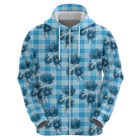 Blue Palaka Hawaii Zip Hoodie Hawaiian Lehua Blossoms LT05 - Polynesian Pride