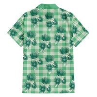 Green Palaka Hawaii Family Matching Short Sleeve Bodycon Dress and Hawaiian Shirt Hawaiian Lehua Blossoms