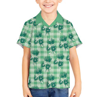 Green Palaka Hawaii Kid Hawaiian Shirt Hawaiian Lehua Blossoms LT05 Kid Green - Polynesian Pride