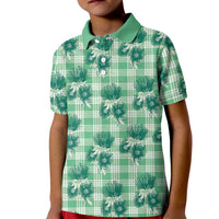 Green Palaka Hawaii Kid Polo Shirt Hawaiian Lehua Blossoms LT05 Kid Green - Polynesian Pride
