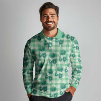 Green Palaka Hawaii Long Sleeve Polo Shirt Hawaiian Lehua Blossoms LT05 - Polynesian Pride
