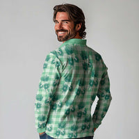 Green Palaka Hawaii Long Sleeve Polo Shirt Hawaiian Lehua Blossoms LT05 - Polynesian Pride