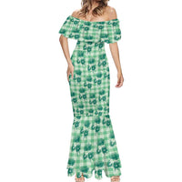 Green Palaka Hawaii Mermaid Dress Hawaiian Lehua Blossoms LT05 - Polynesian Pride