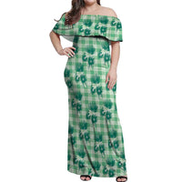 Green Palaka Hawaii Off Shoulder Maxi Dress Hawaiian Lehua Blossoms LT05 Women Green - Polynesian Pride