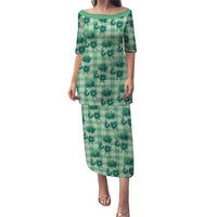 Green Palaka Hawaii Puletasi Hawaiian Lehua Blossoms LT05 Long Dress Green - Polynesian Pride