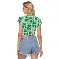 Green Palaka Hawaii Raglan Cropped T Shirt Hawaiian Lehua Blossoms LT05 - Polynesian Pride