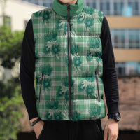 Green Palaka Hawaii Sleeveless Puffer Jacket Hawaiian Lehua Blossoms LT05 - Polynesian Pride